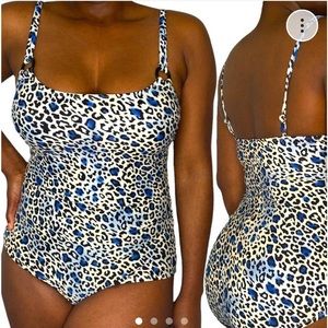 Navy blue Leopard print one piece swimsuit
